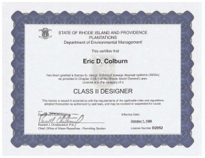 Eric Colburn Septic System Class II Designer License